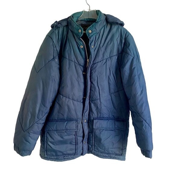 Montgomery Ward Blue Parka Jacket with Removable Hood Vintage Large - Picture 1 of 16